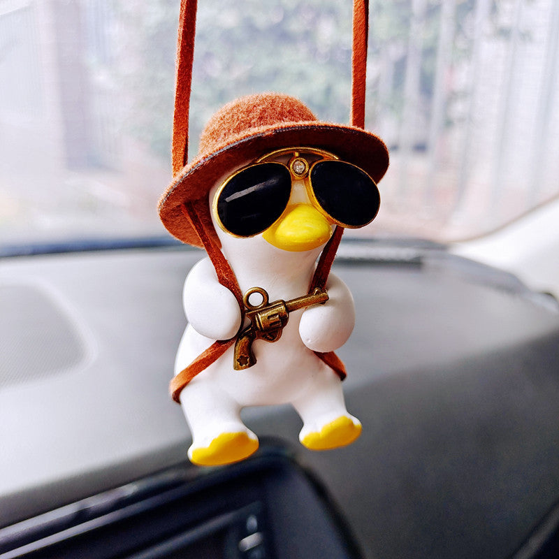 Pistol Cowboy Duck Car Rearview Mirror Pendant Decoration Super Cool Revolver Duck Anime Car Decoration Pendant