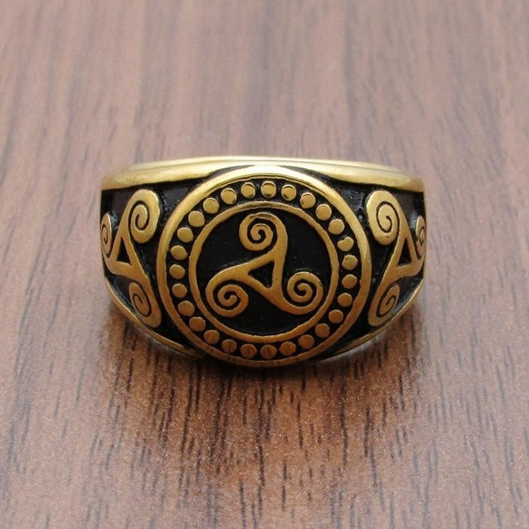 Titanium Steel Men's Ornament Stainless Trendy Unique Viking Totem Casting Ring Gold