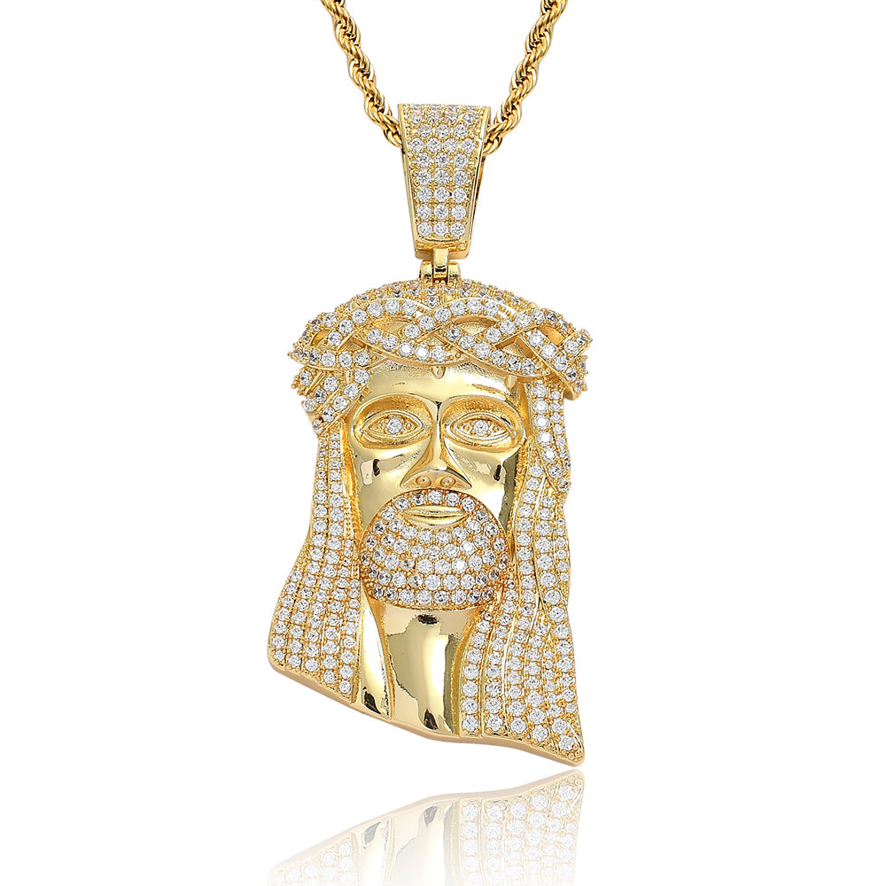 Jesus Head Hip Hop Pendant Real Gold Plating Street Necklace