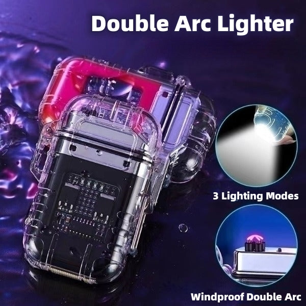 Transparent Shell Double Arc Lighter  Waterproof And Windproof Outdoor Lighter Lighting Multi-purpose Electronic Cigarette Lighter