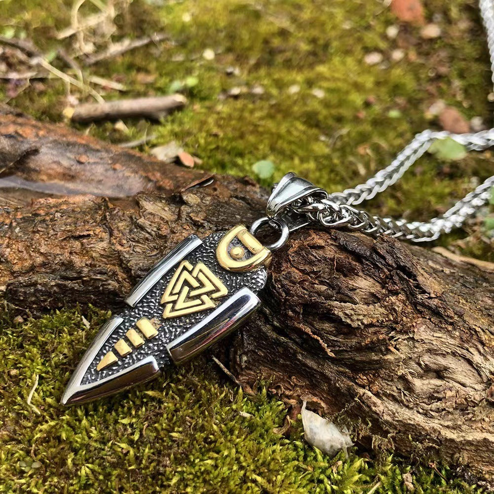 Stainless Steel Viking Arrow Pendant Triangular Rune