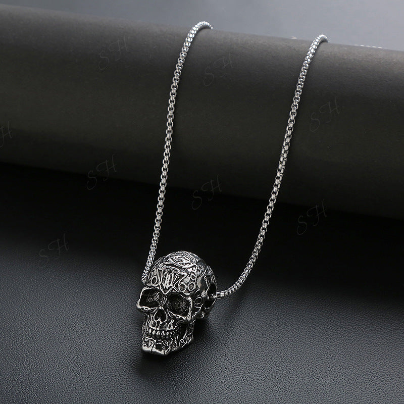 Vintage Hip Hop Stainless Steel Skull Necklace For Women