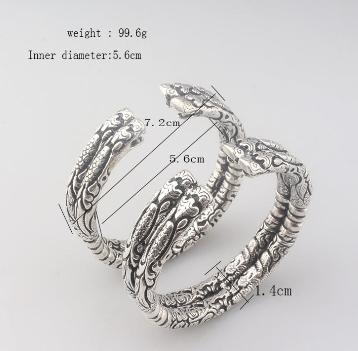 Double faucet bracelet Retro silver opening Buddha with the same paragraph Viking wolf head bracelet