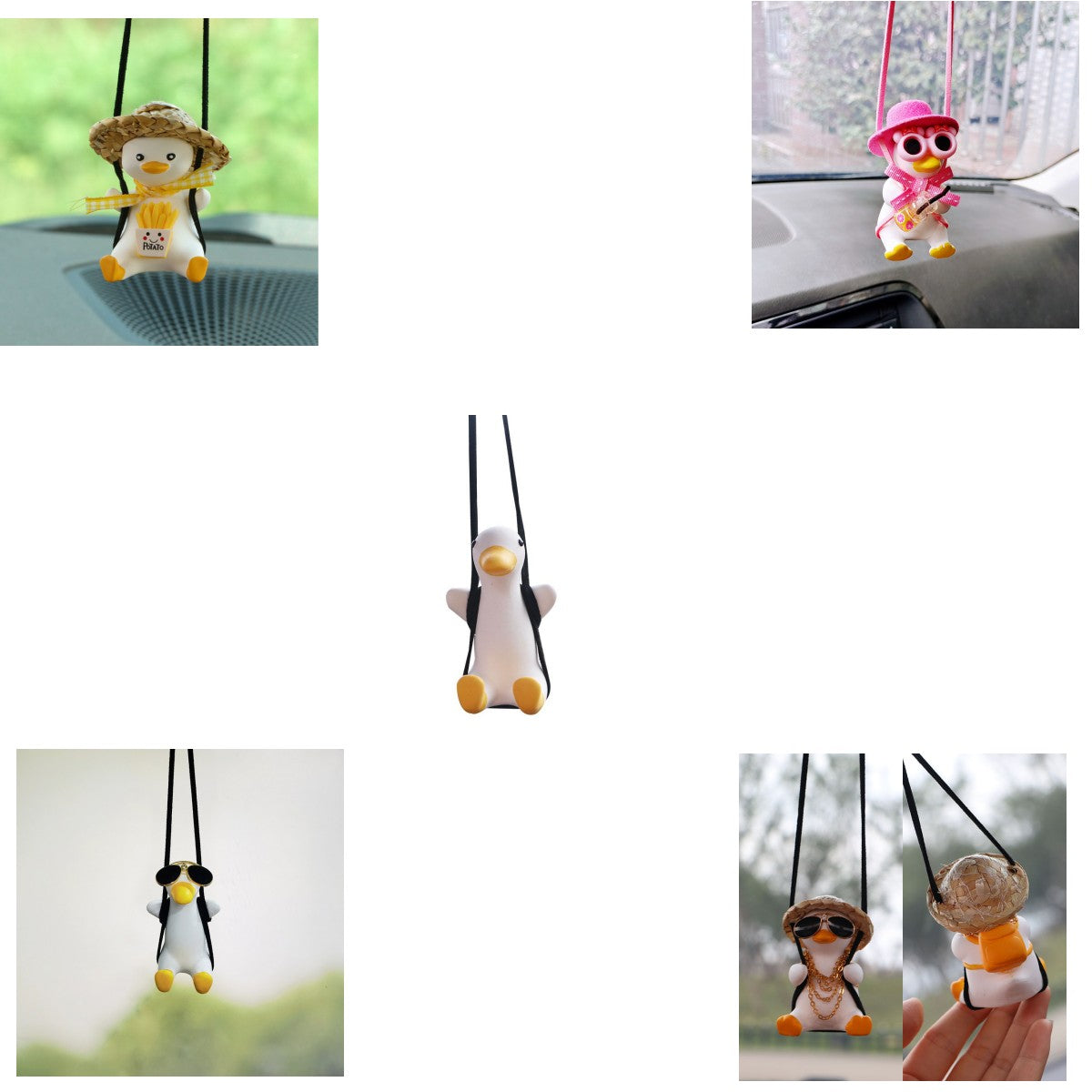 Car Pendant Cute Anime Little Duck Swing Auto Rearview Mirror Hanging Ornaments Interior Decoraction Accessories For Girls Gifts