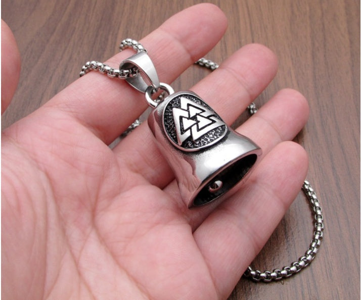 New European And American Retro Viking Odin Triangle Valknut Bell Pendant