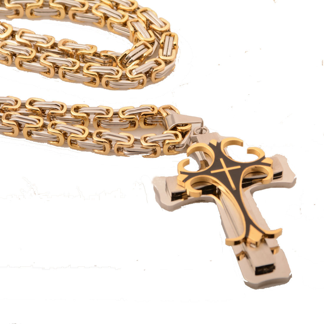 Men's Titanium Steel Stainless Steel Gold Cross Pendant Link Necklace