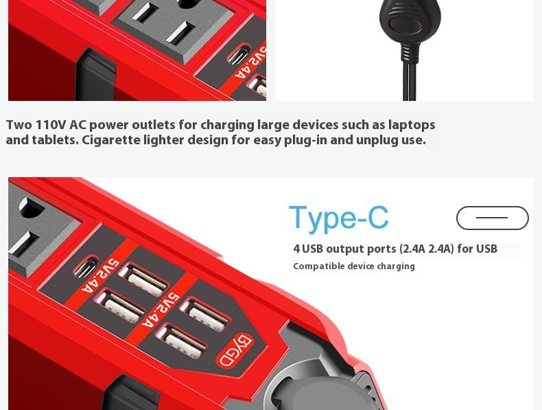 Multifunctional Power Strip 12V To 110V Correction Wave Convenient Inverter