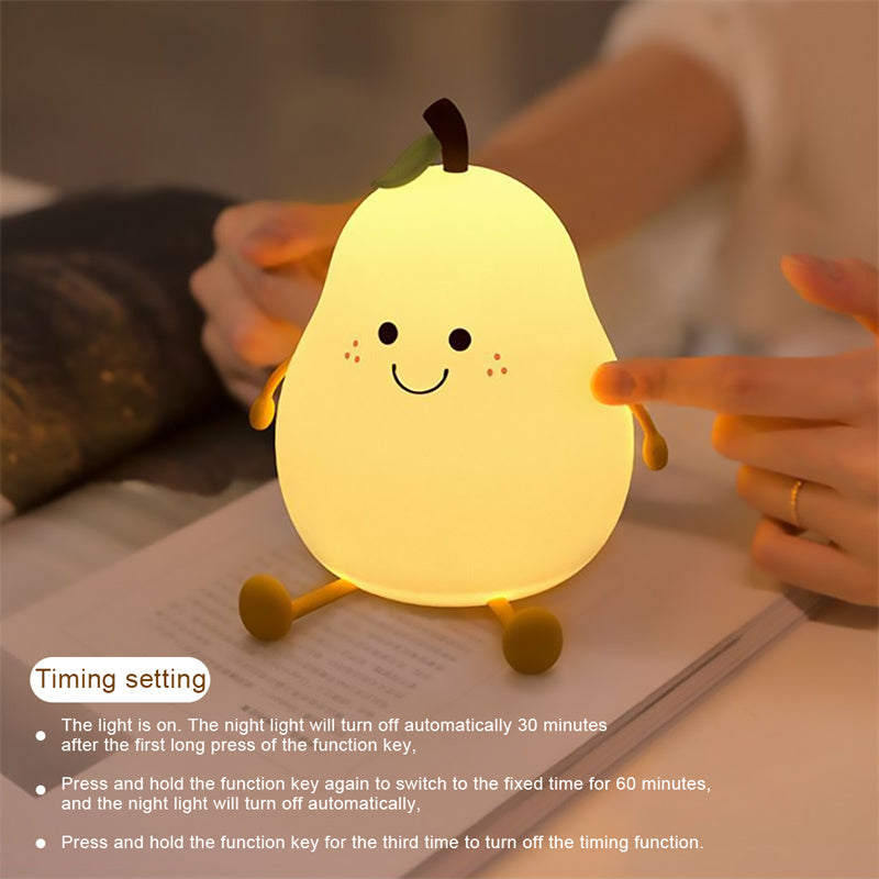 LED Pear Fruit Night Light USB Rechargeable Dimming Touch Silicone Table Lamp Bedroom Bedside Decoration Couple Gift Boby Light