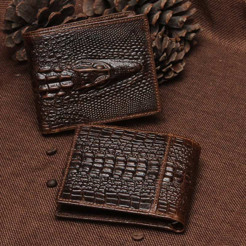 Fashion Casual Men's Wallet Retro Oil Wax Skin Crocodile Pattern