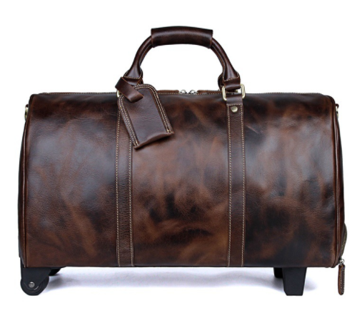 Large Capacity Cowhide Trolley Travel Bag