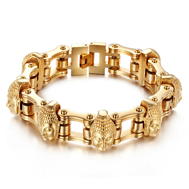 Titanium Gold Buddha Bike Chain Bracelet Men