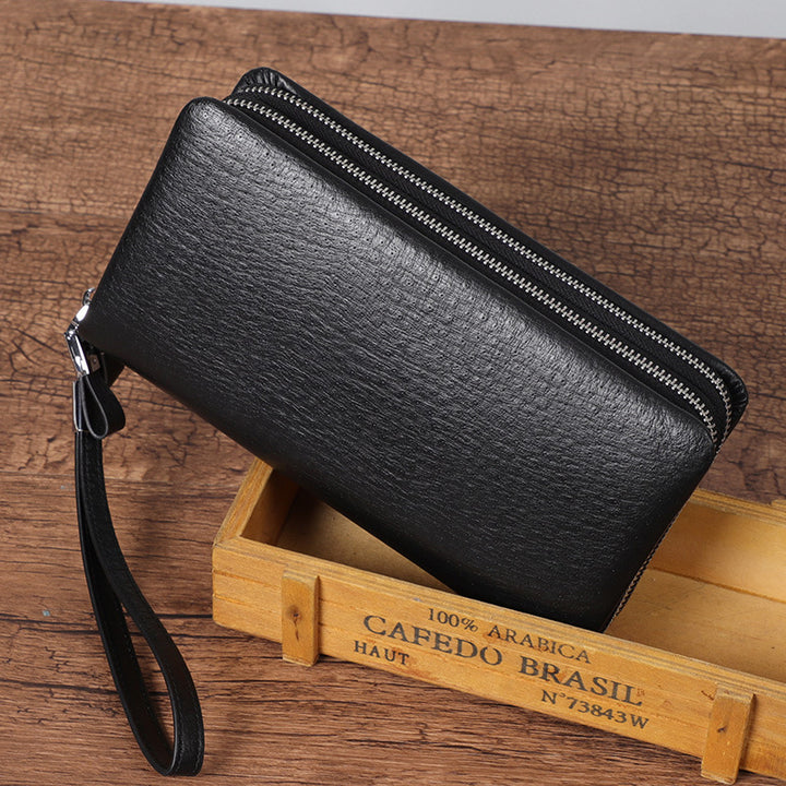 Men's Ostrich Grain Long Wallet Zipper Handbag