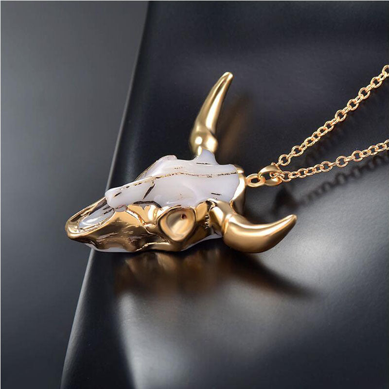 Hip-hop Street  Bull Bone Necklace Retro Domineering Gold-clad