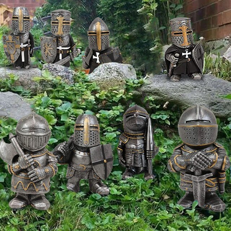 Knight Gnomes Guard Garden Statues Resin Knight Dwarf Warrior Gnome Figurines Funny Cavalier Paladin Sculptures For Lawn Decor