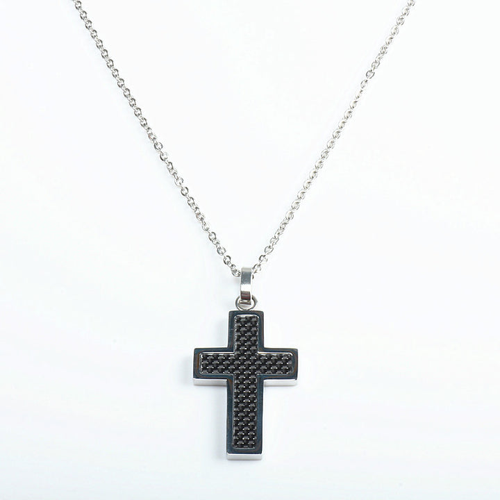 Titanium Black Carbon Fiber Pendant Cross Necklace