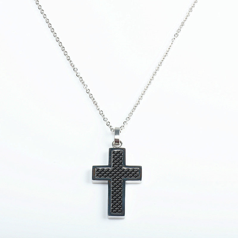 Titanium Black Carbon Fiber Pendant Cross Necklace