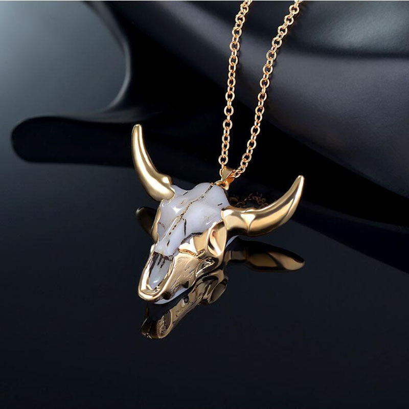 Hip-hop Street  Bull Bone Necklace Retro Domineering Gold-clad