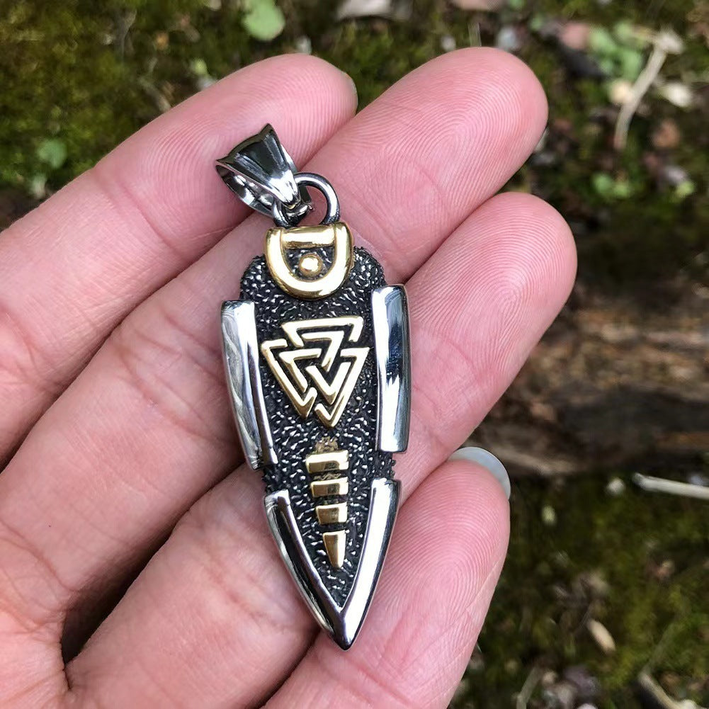 Stainless Steel Viking Arrow Pendant Triangular Rune