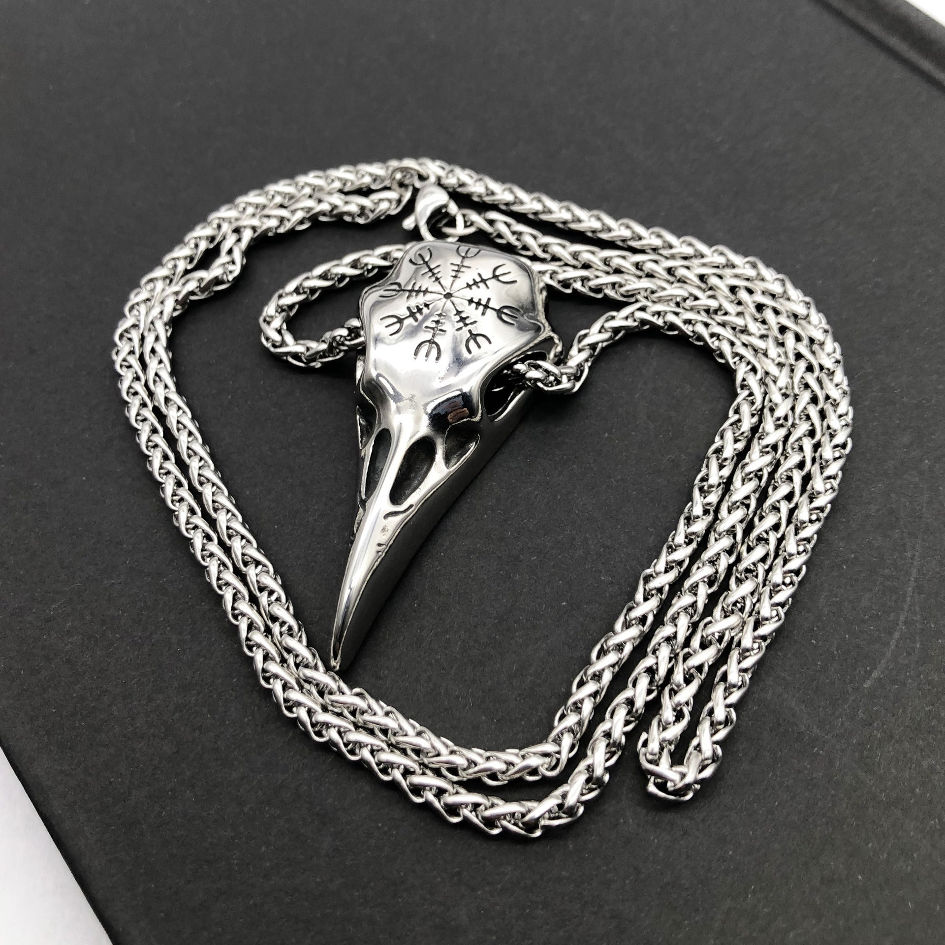 Mens Fashionable Vintage Viking Symbol Skull Eagle Beak Pendant Necklace