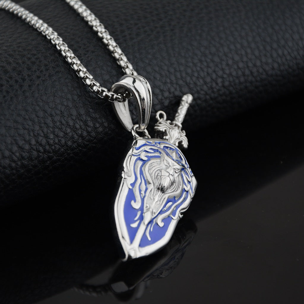 Lion Head Sword And Shield Pendant Necklace Hip Hop Street Dance Style