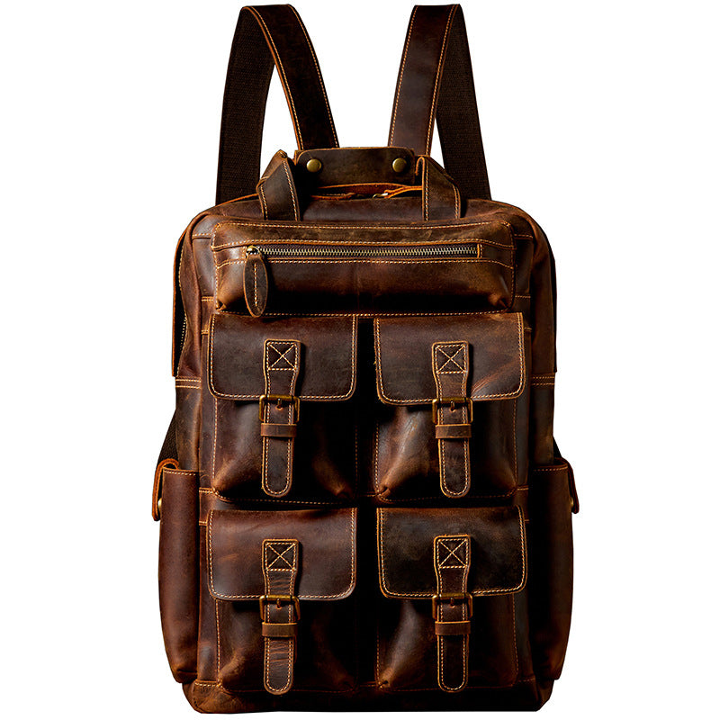 Men's Large Capacity Retro Outdoor Travel Leather Backpack