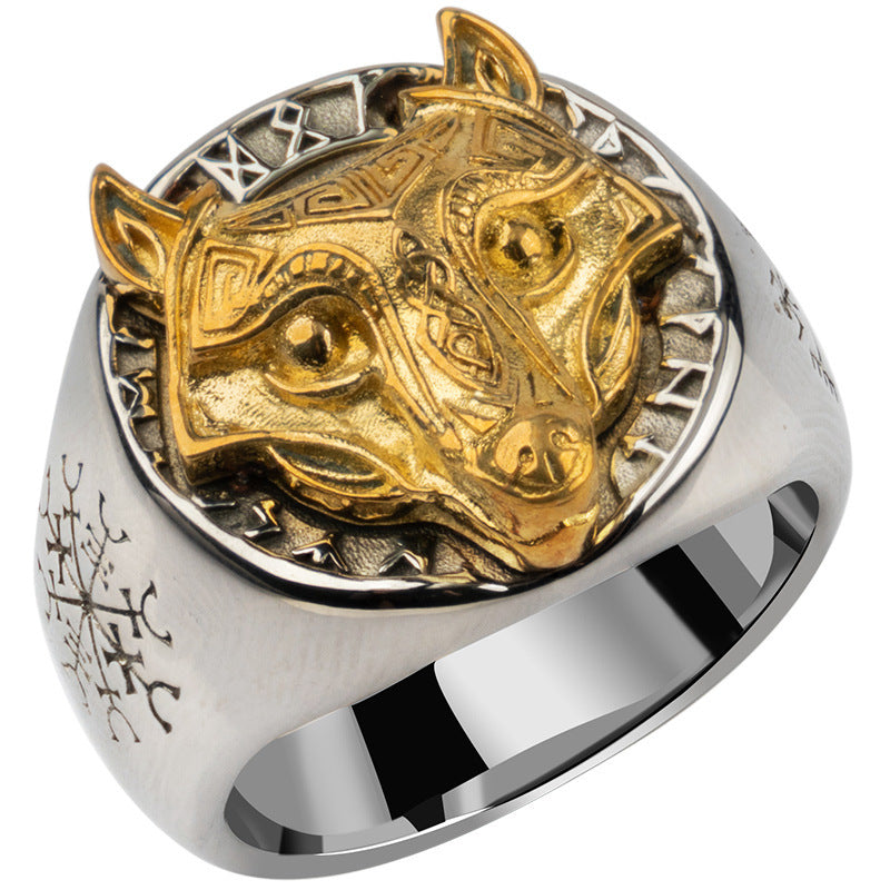 Men's Hip Hop Vintage Viking Wolf Head Index Finger Titanium Steel Ring