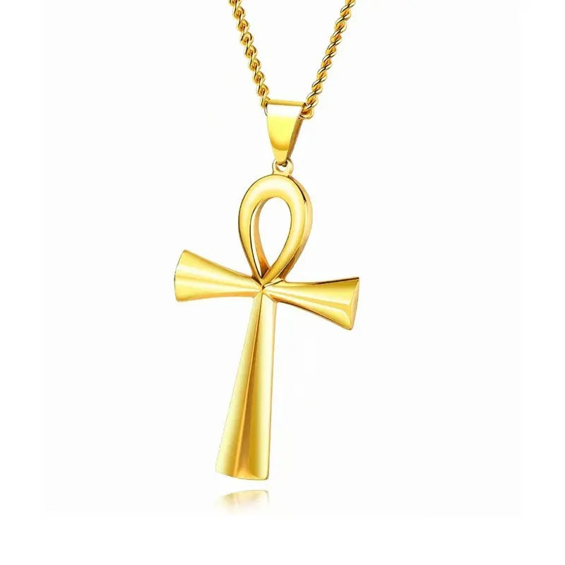 Cross-border e-commerce goods source, European and American glossy stainless steel ancient Egyptian Cross man Necklace Amulet Pendant