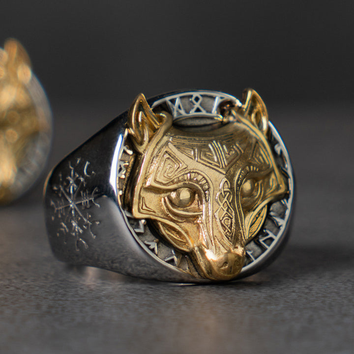 Men's Hip Hop Vintage Viking Wolf Head Index Finger Titanium Steel Ring