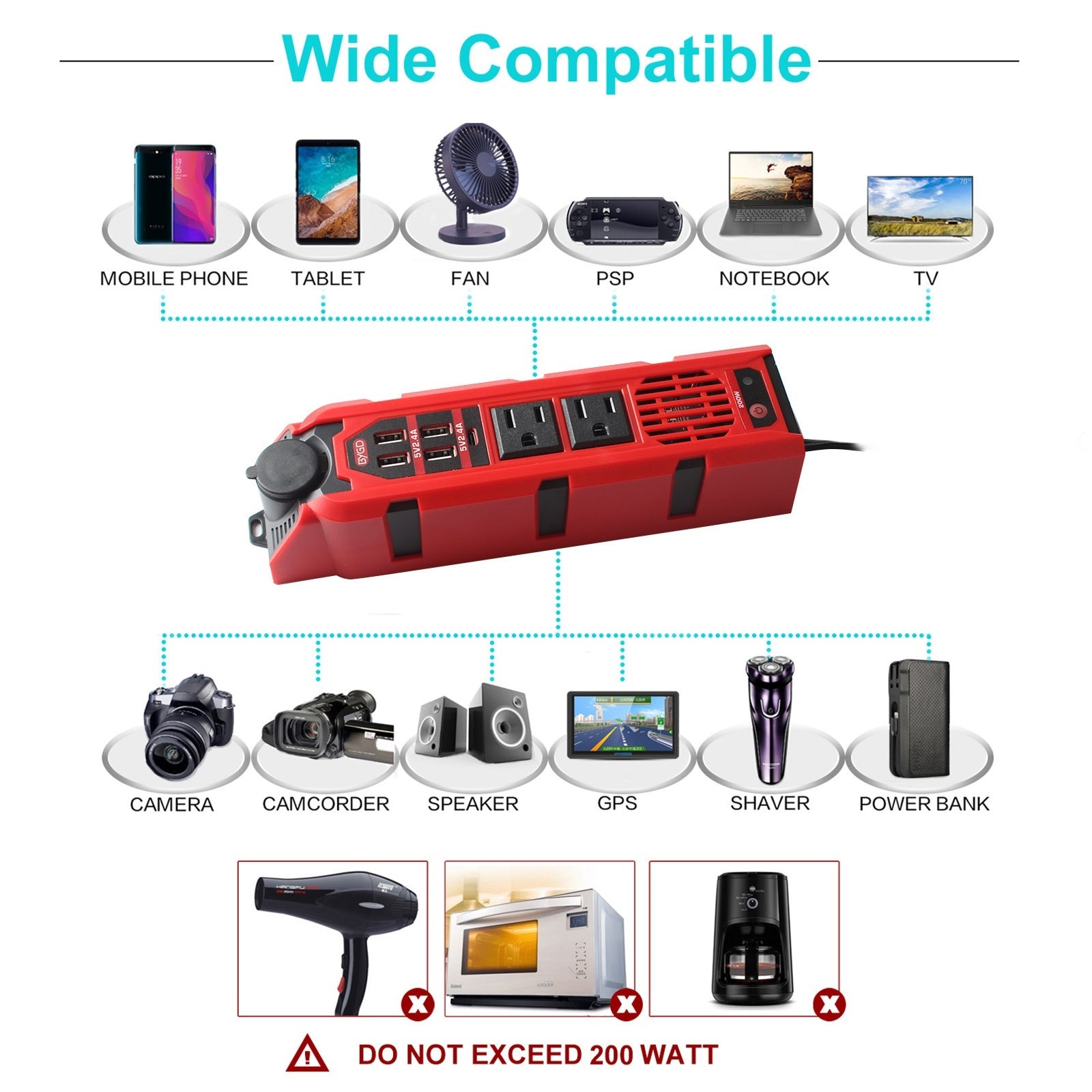 Multifunctional Power Strip 12V To 110V Correction Wave Convenient Inverter